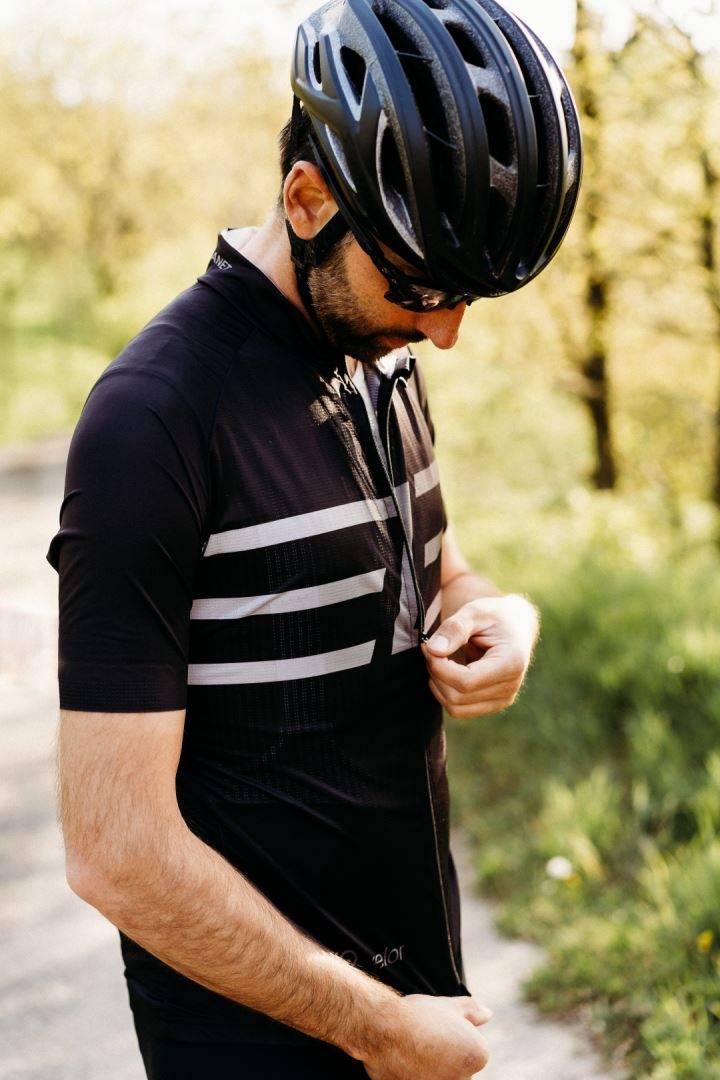 Velor Shirt Heren korte mouw race, Zwart